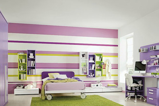 ألوان الحائط فيي تصميم غرف نوم بنات مودرن يشكل عنصراً مهما في ديكور الغرفة