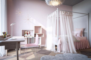 اللون الوردي أو الوردي في ديكورات غرف البنات هو لون أساسي في معظم التصميمات