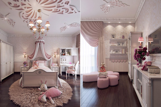 تصميم غرفة بنات فاخر بتنسيقات ديكور رقيقة كغرف الأميرات